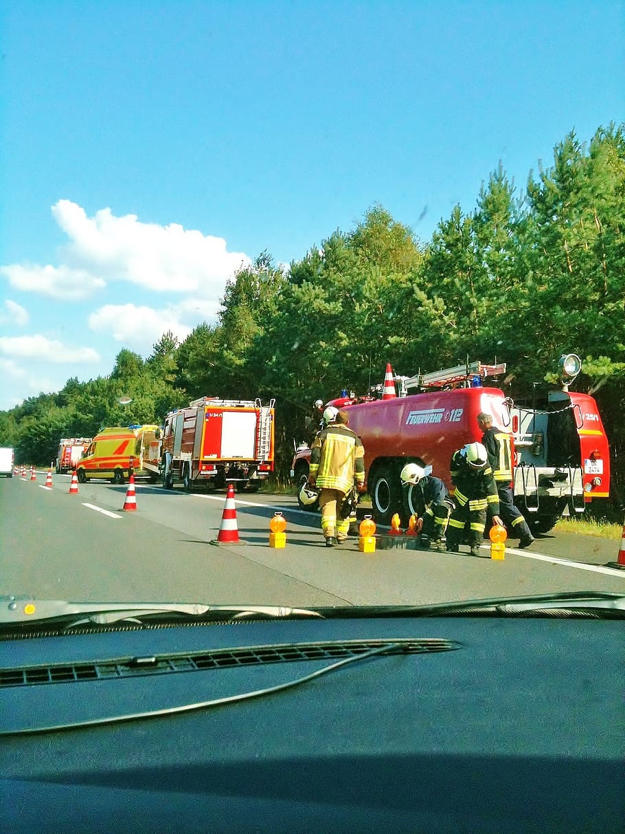 accident, a11 motorway, fire, doctor on call, ambulance, first aid, transportation, sky, mode of transportation, road