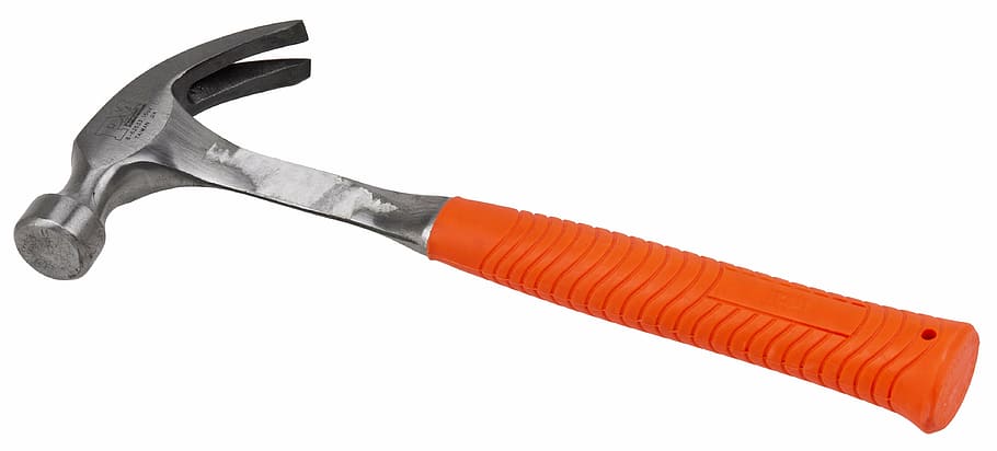 orange, handle, claw hammer, hammer, tool, construction, work, repair, carpentry, build