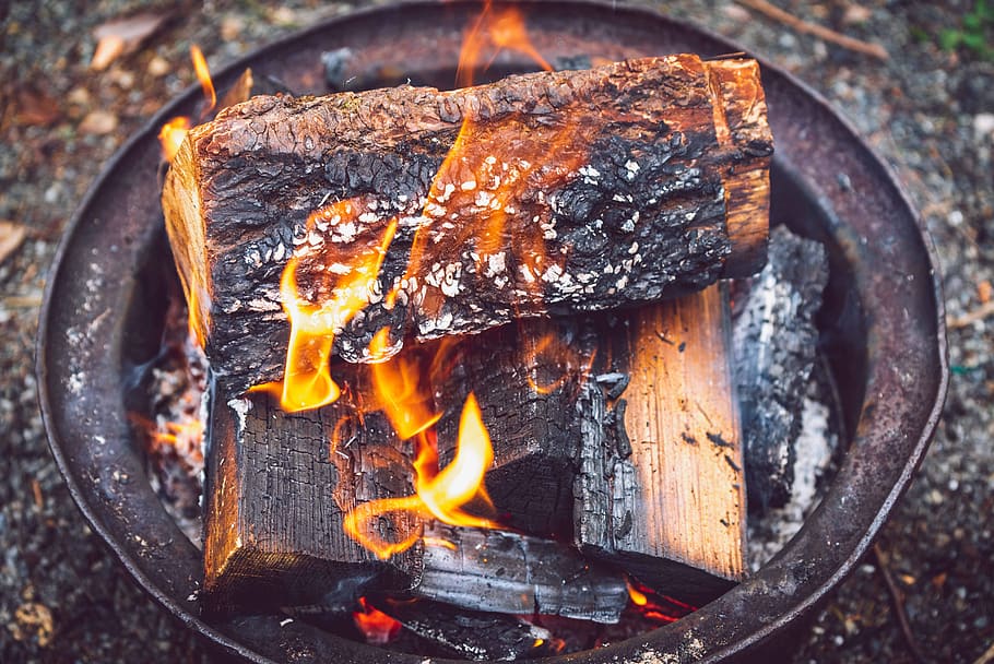 berkemah, api unggun, kayu bakar, panas, musim panas, perjalanan, pembakaran, api, api - fenomena alam, suhu panas