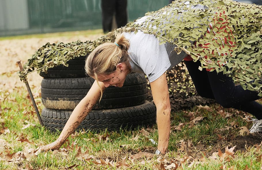 woman, crawling, game course, soldier, obstacle, course, military, female, low, effort