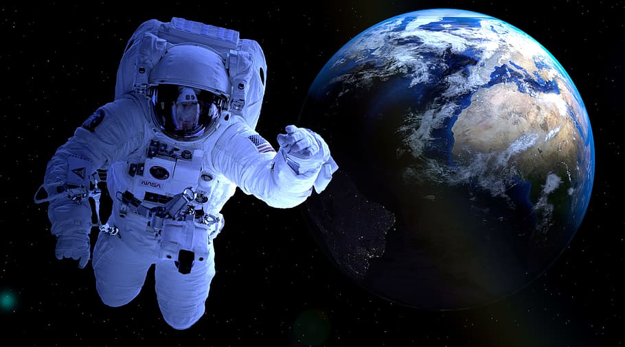 우주 비행사, 떠있는, 외부, 공간, 지구, 천문학, 앞으로, 우주 여행, 조디악 표지판, 과학 기술