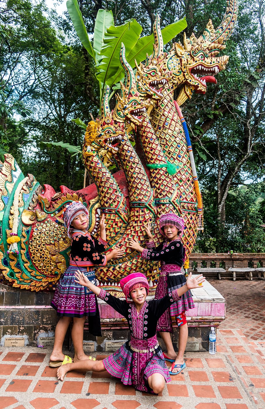 chiang mai, people, person, children girls, thailand, portrait, child, girl, costumes, happy