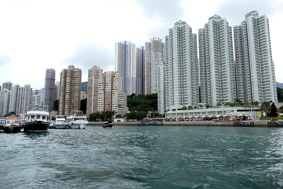 Hong Kong, China, Skyscraper, Asia, big city, skyline, aberdeen, port, sea, ship
