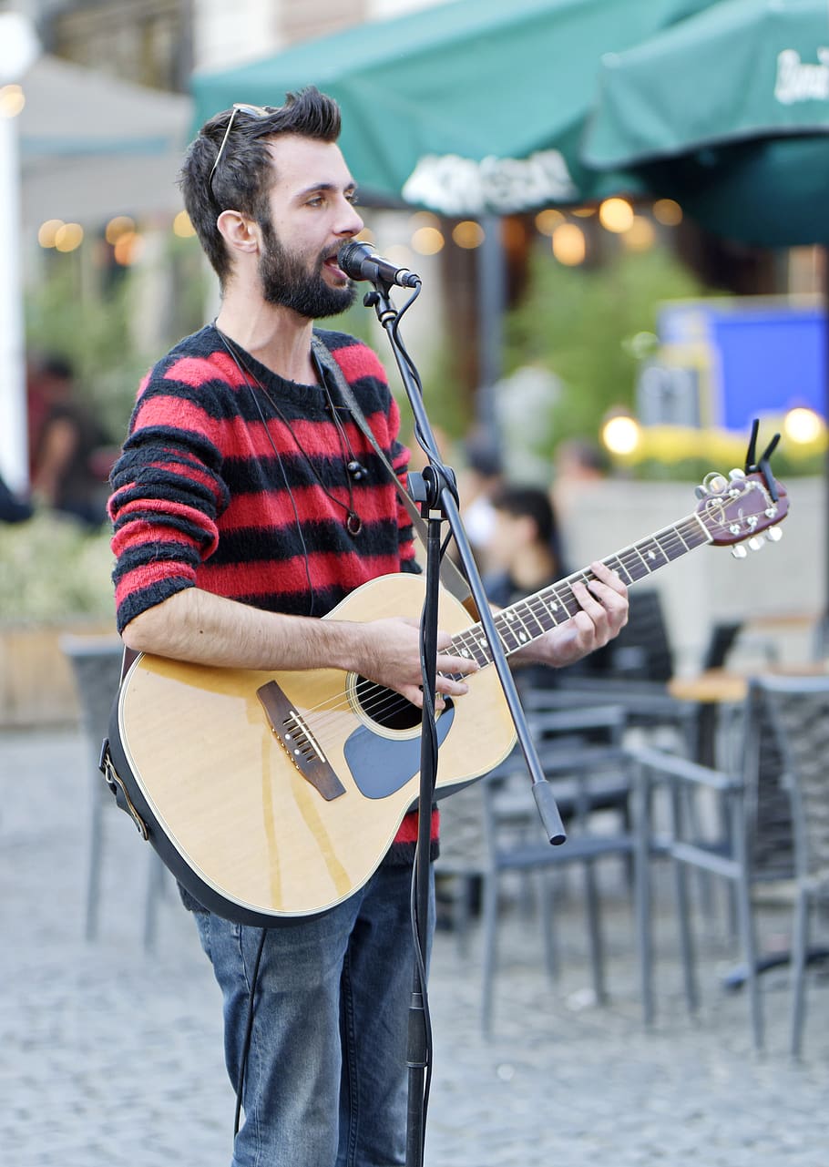 man, young, person, male, beard, talent, interpreting, music, guitar, voice