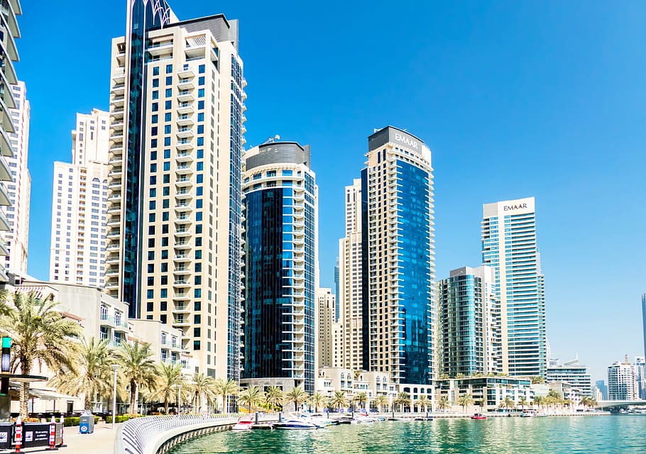 Dubai, rascacielos, arquitectura, ciudad, edificio, dubai marina, moderno edificio de gran altura, horizonte de dubai, exterior del edificio, moderno