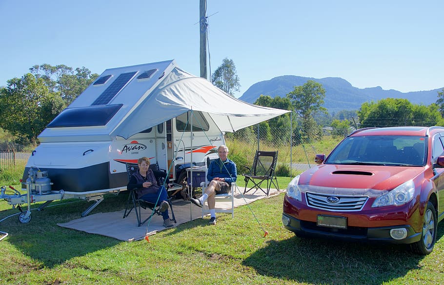 camping, caravana, relax, vacaciones, trailer, viajero, camper, planta, transporte, árbol