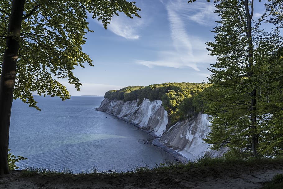 white cliffs, coast, cliffs, sea, rügen, beach, baltic sea, rock, chalkboard, sky