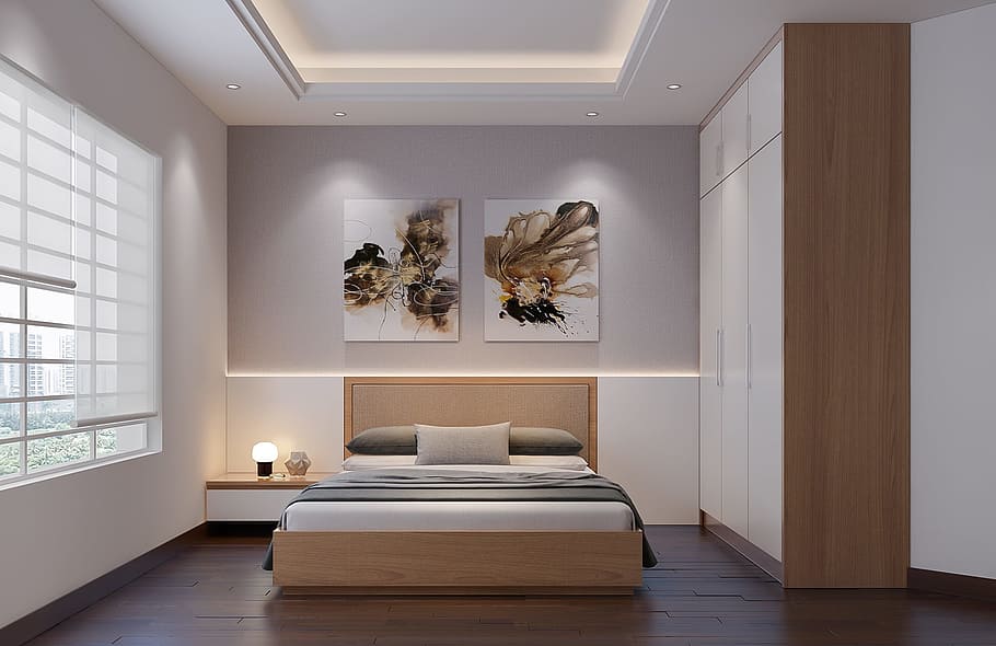 white, brown, bedroom, interior, indoors, room, contemporary, window, furniture, home interior