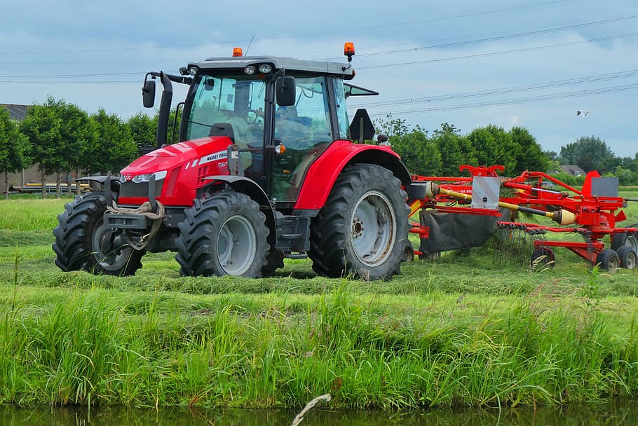 tractor, pasture, farm, countryside, whey, agricultural, hay, flip, lawn mowing, agriculture