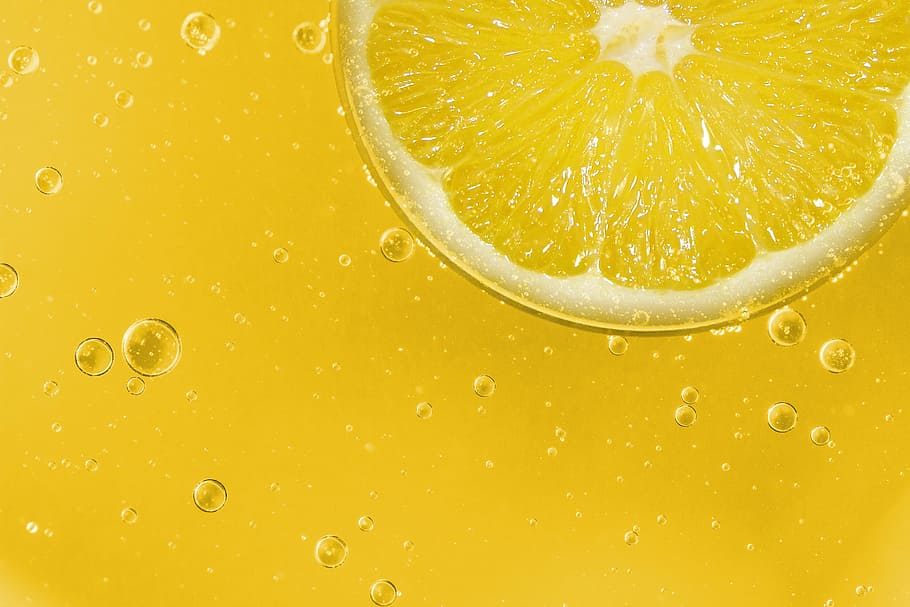 buah lemon, fotografi makro, lemon, buah, asam, kuning, irisan lemon, penyegaran, latar belakang, gelembung