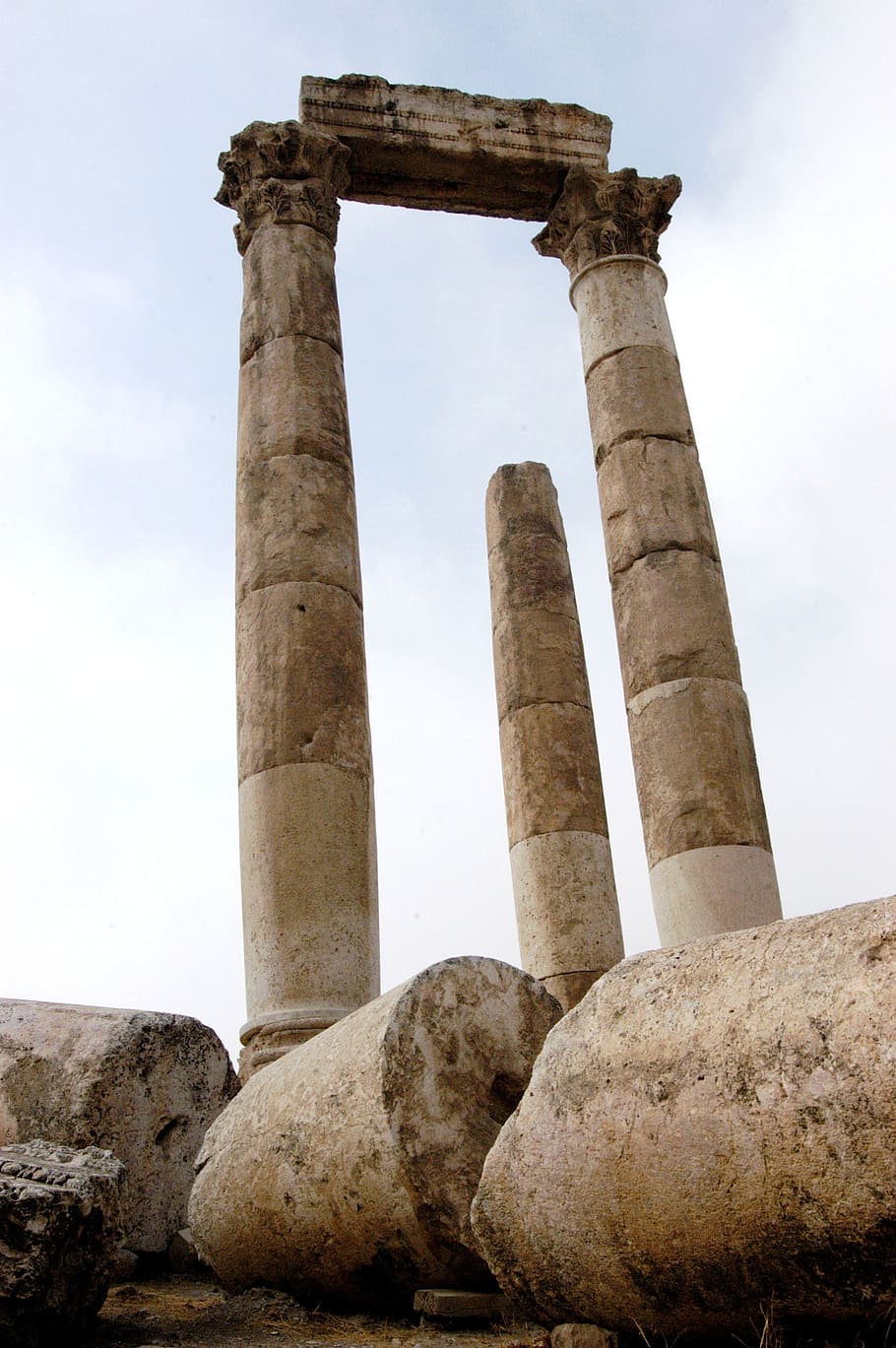jordan, ruins, remains, sky, clouds, nature, outside, country, countryside, columns