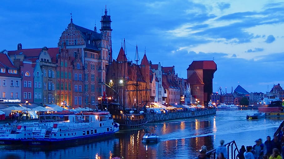 danzig, gdańsk, turismo, cidade, polônia, este sinal, rio, arquitetura, agua, exterior do edifício