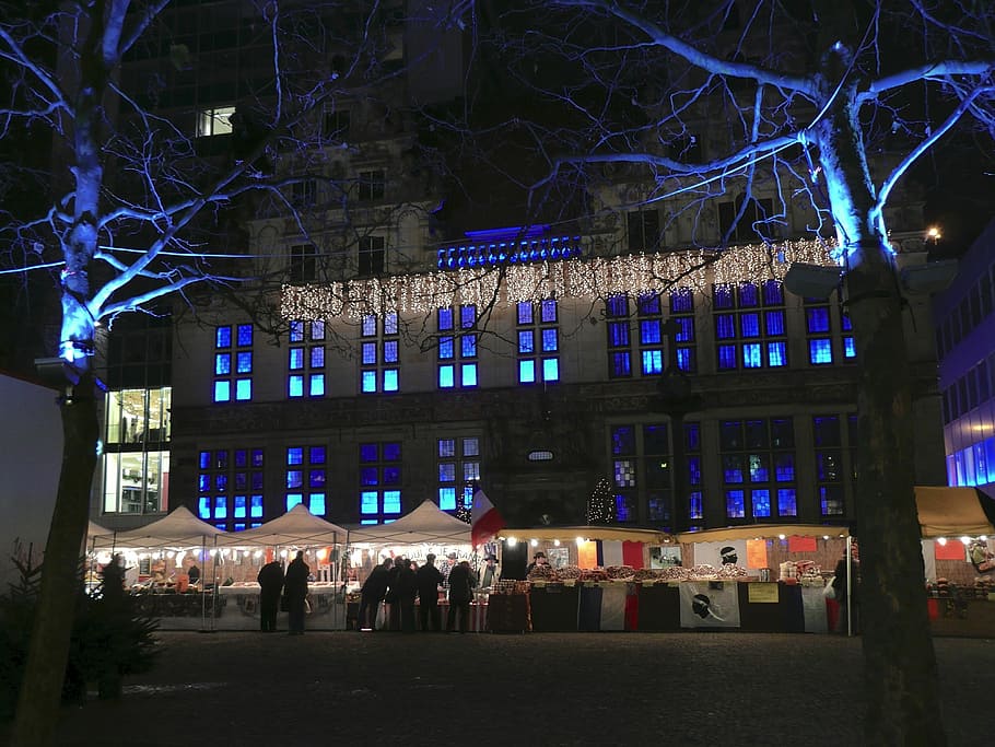 Christmas Market, Bremen, Blue, Light, blue, light, effects, fairy jewelry, night, stall, illuminated