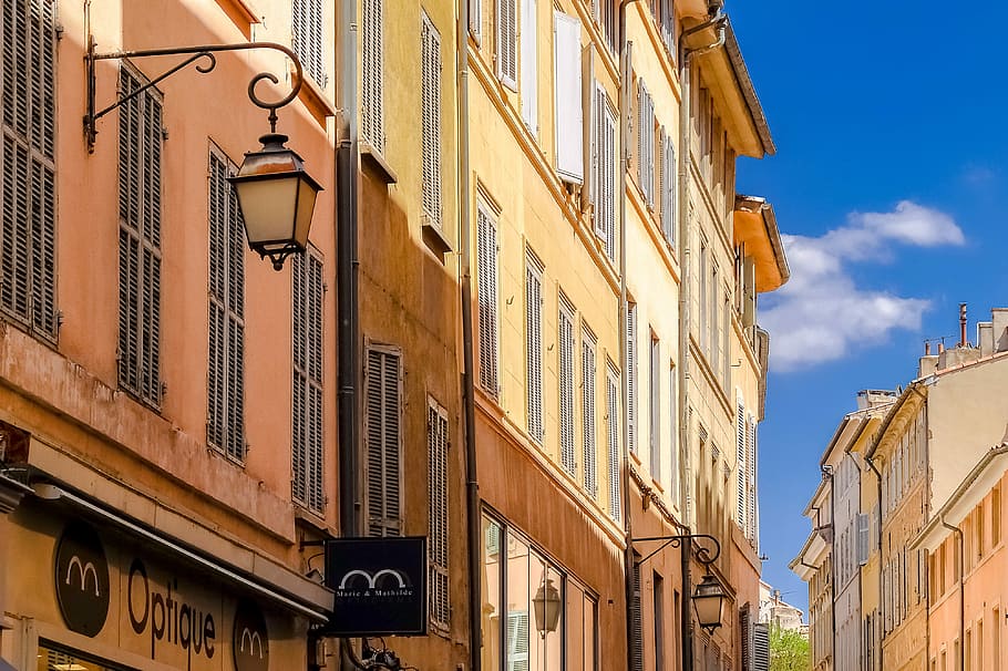 arsitektur, bangunan, rumah, fasad, jendela, warna-warni, kuno, tua, aix-en-provence, provence