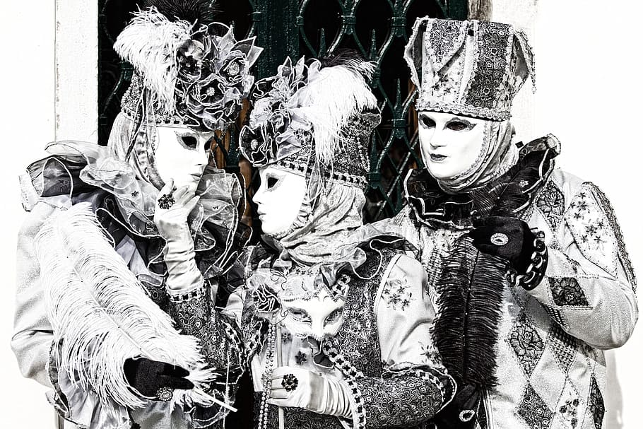 group, people, masks, group of people, carnival, venice, camouflaged, woman, men, mysterious