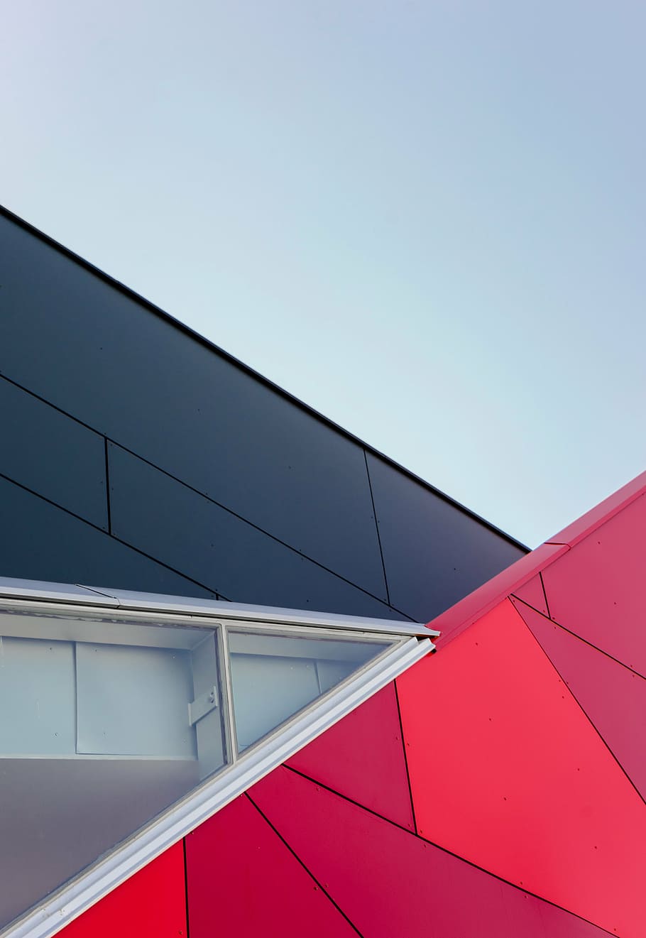 red, black, glass building, dark, clouds, architecture, building, infrastructure, design, window