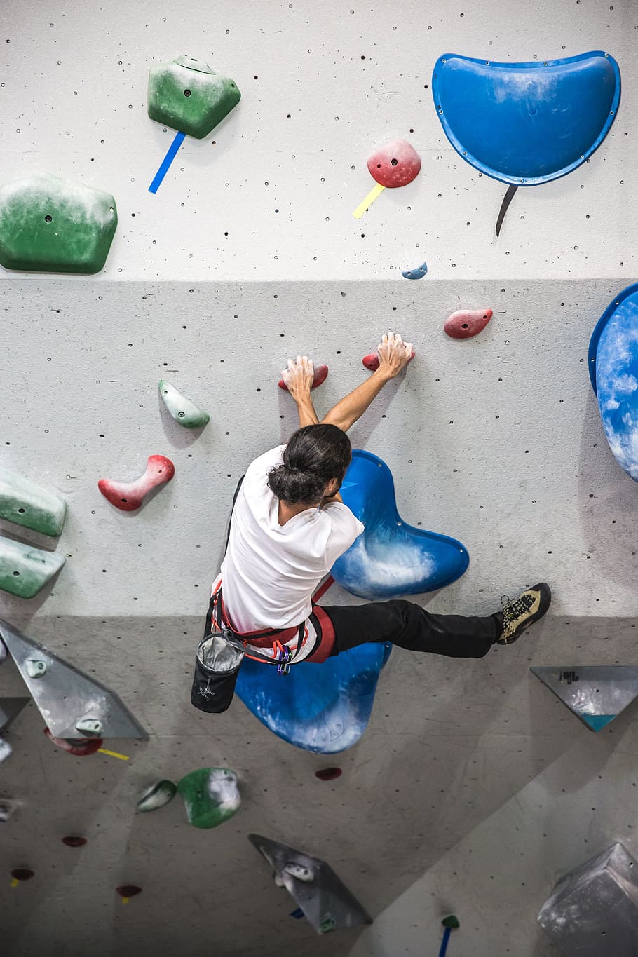 rock climb, wall, indoors, man, person, climber, exercise, fitness, sport, activity