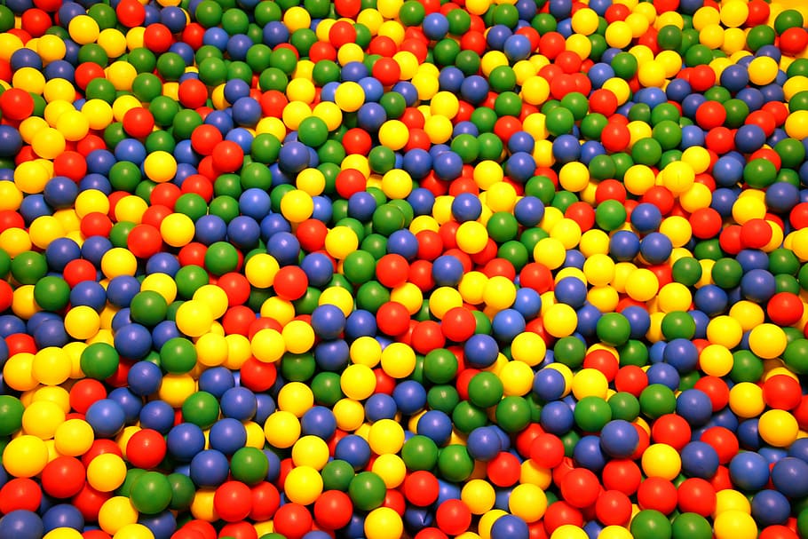banyak, bola plastik, bola game, mainan, bola warna-warni, multi-warna, sekelompok besar objek, kelimpahan, bingkai penuh, tidak ada orang