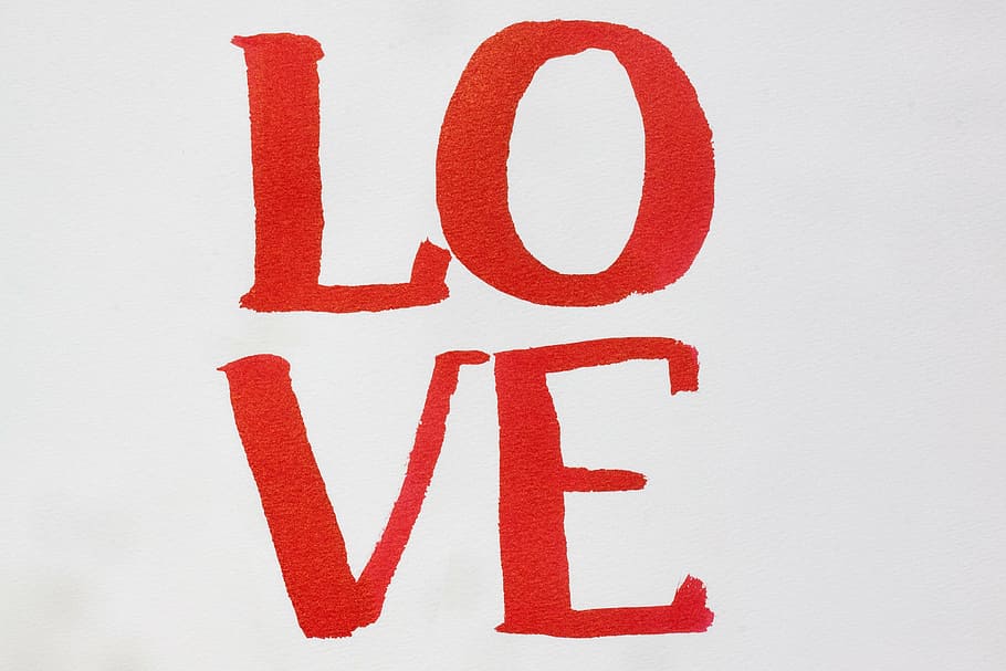 love text, calligraphy, letters, love, paint, watercolor, tusche indian ink, brush, painting technique, soluble in water