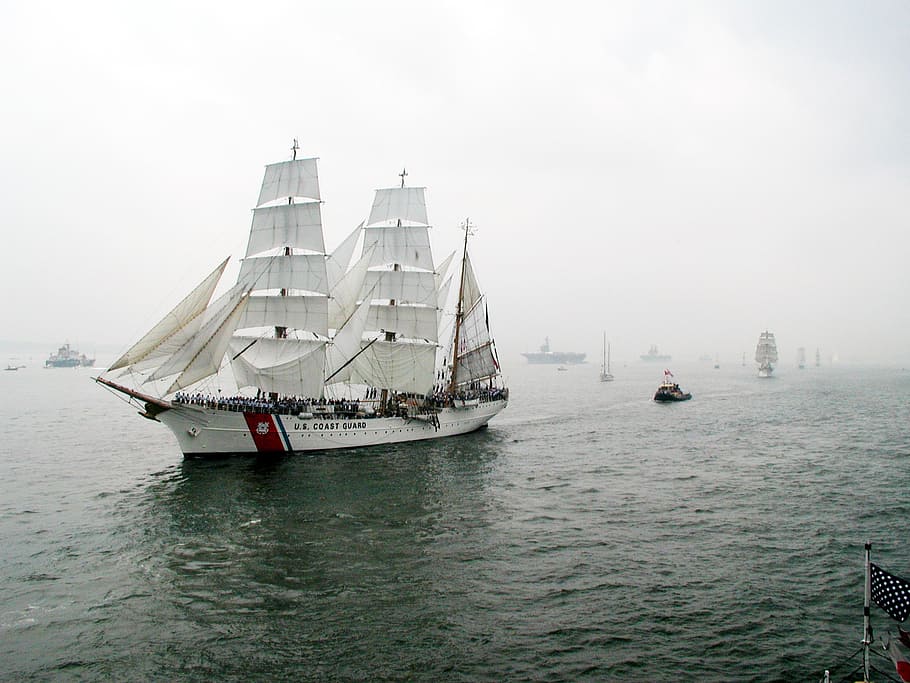 white, vessel, body, water, mist, daytime, ship, tall, sea, sailing