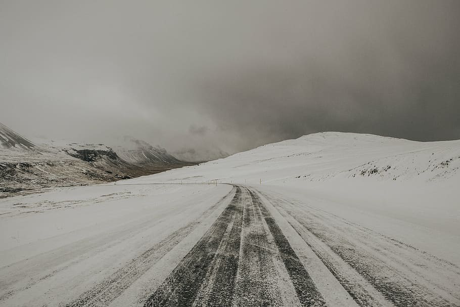 fotografia de paisagem, estrada, coberto, neve, inverno, branco, frio, clima, gelo, viagem