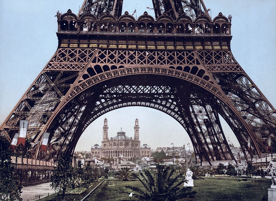 에펠 탑, 파리, 낮, 트로 카데로, 파리의 보편적 전시회, 1900 년, 프랑스, ​​1887-1889 년, 프랑스 수도의 상징, 문화 유적지