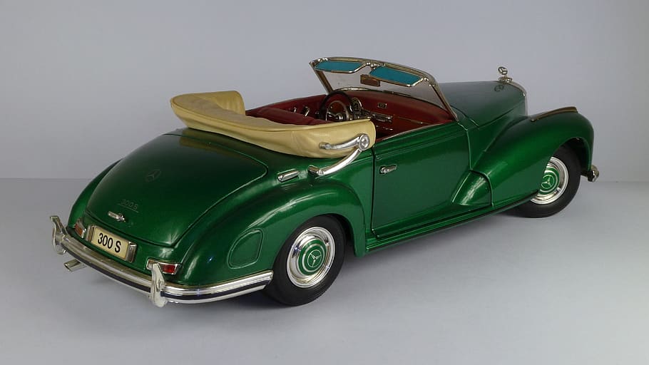 mercedes, 300 s, cabrio, 1955, 300s, covertible, 1x18, model car, maisto, green color