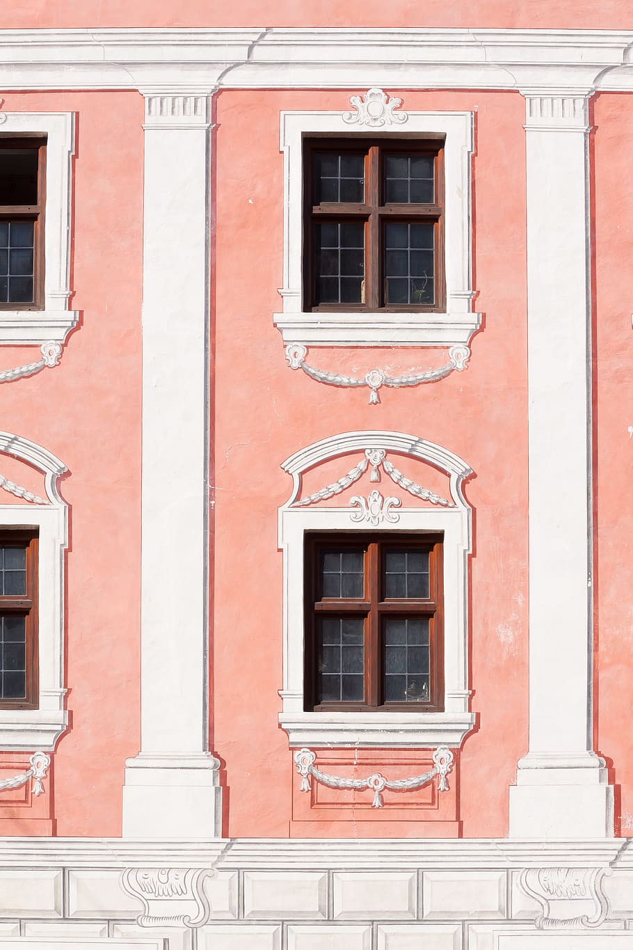 fasad, merah muda kehitaman, jendela, lukisan, putih, dekorasi, rumah, bangunan, arsitektur, hauswand