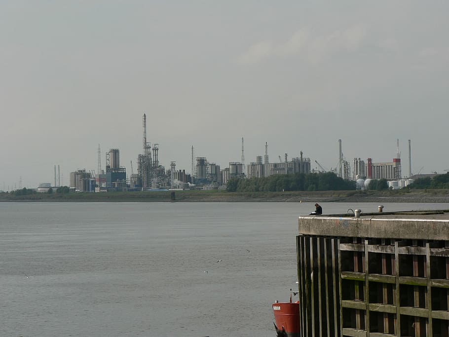 chemical plants, Chemical, Plants, Antwerp, Belgium, city, public domain, river, skyline, water