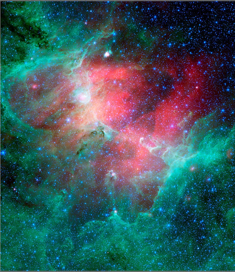 merah, hijau, wallpaper galaksi, nebula, elang, ruang, kosmos, gas, debu, pilar