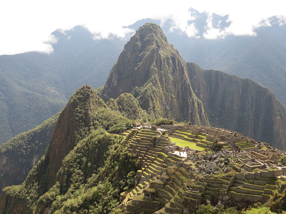 fotografía de alto ángulo, terrazas de arroz, durante el día, machu picchu, perú, patrimonio mundial, paisaje, montaña, pintorescos - naturaleza, cordillera
