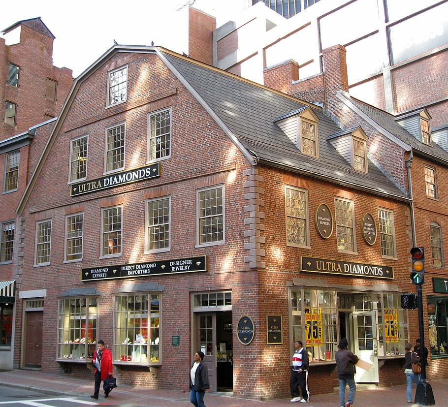 velho, livraria de esquina, Old Corner Bookstore, Boston Massachusetts, livraria, cidade, fotos, domínio público, estados unidos da américa, arquitetura