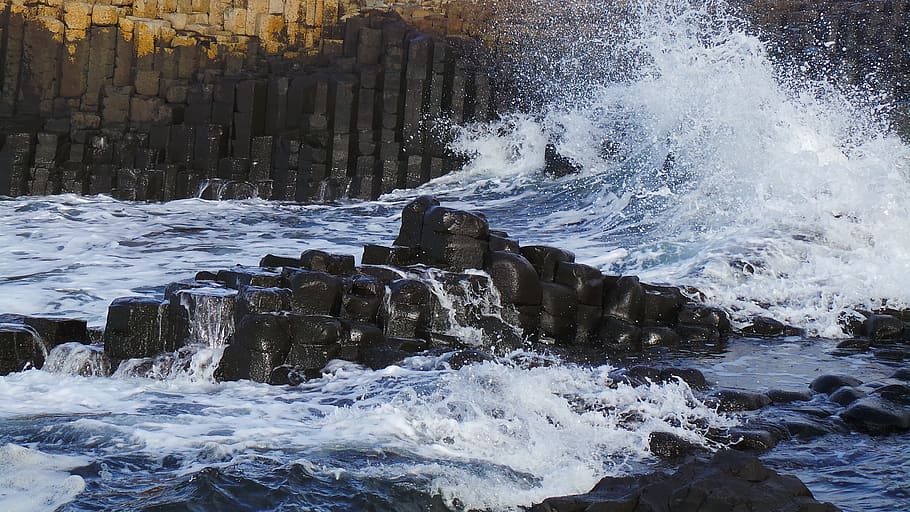Calzada de los gigantes, olas, mar, agua, naturaleza, movimiento, costa, estado de ánimo, paisaje marino, Irlanda del norte