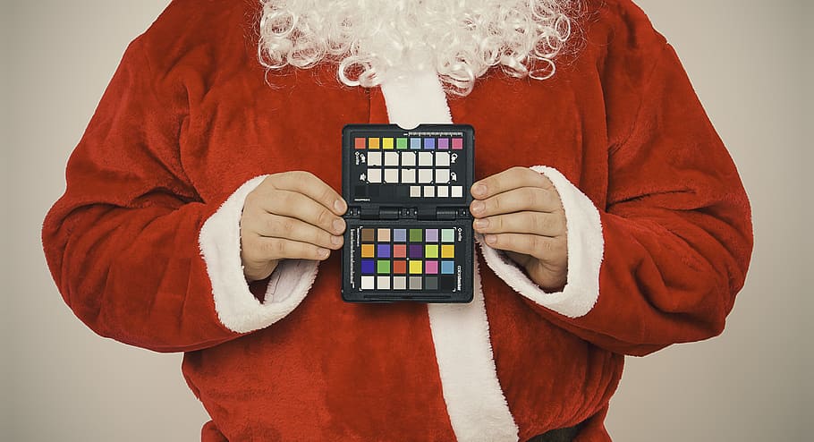 person, holding, makeup palette, santa claus, eye shadow, christmas, xmas, costume, wish, giving