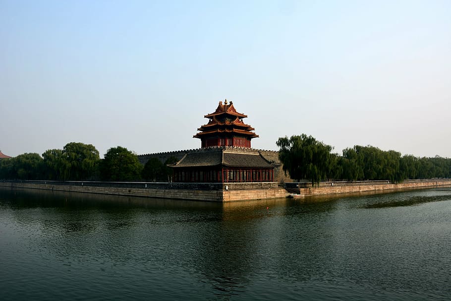 beijing, the national palace museum, symmetry, architecture, built structure, water, sky, building exterior, lake, travel destinations