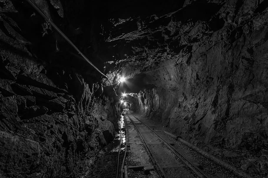 gray, scale, train rail tunnel, tunnel, corridor, brick, the darkness, mine, stone, shaft