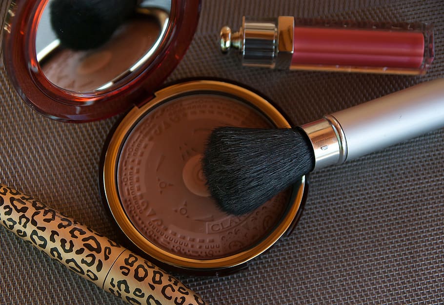 brown, pressed, gray, makeup brush, textile, Makeup, Mascara, Powder, Poudrier, Brush