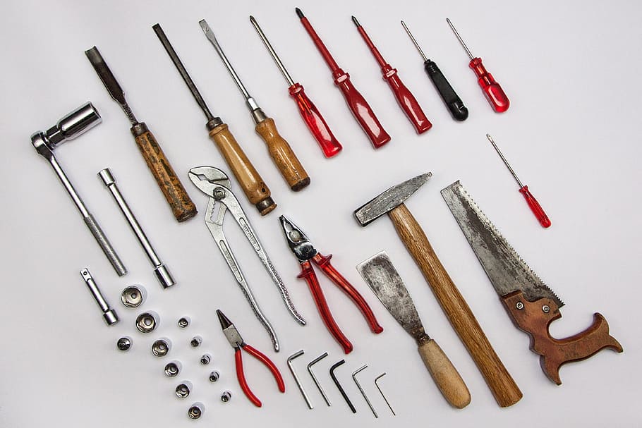 assorted-color, handheld, tool lot, hand held, tools, devices, work, craft, allen, rattle