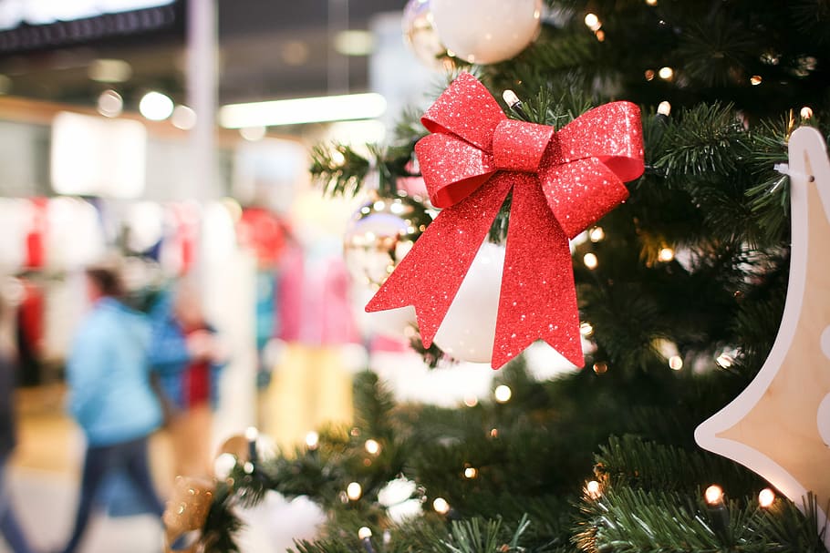 outro, detalhes da árvore de natal, Árvore de Natal, Detalhe, Shopping Center, Natal, Bokeh de Natal, Época do Natal, coloridos, Feliz Natal