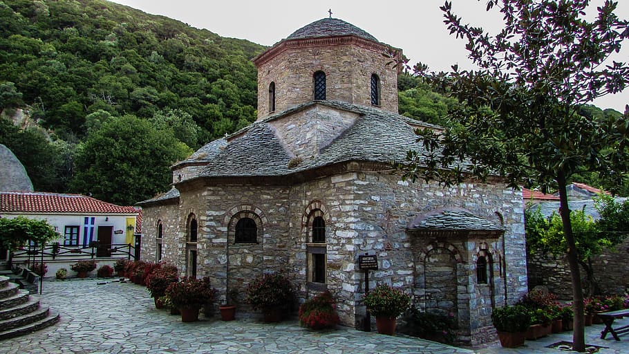monastery, church, architecture, religion, christianity, orthodox, stone, historical, evagkelistria, skiathos