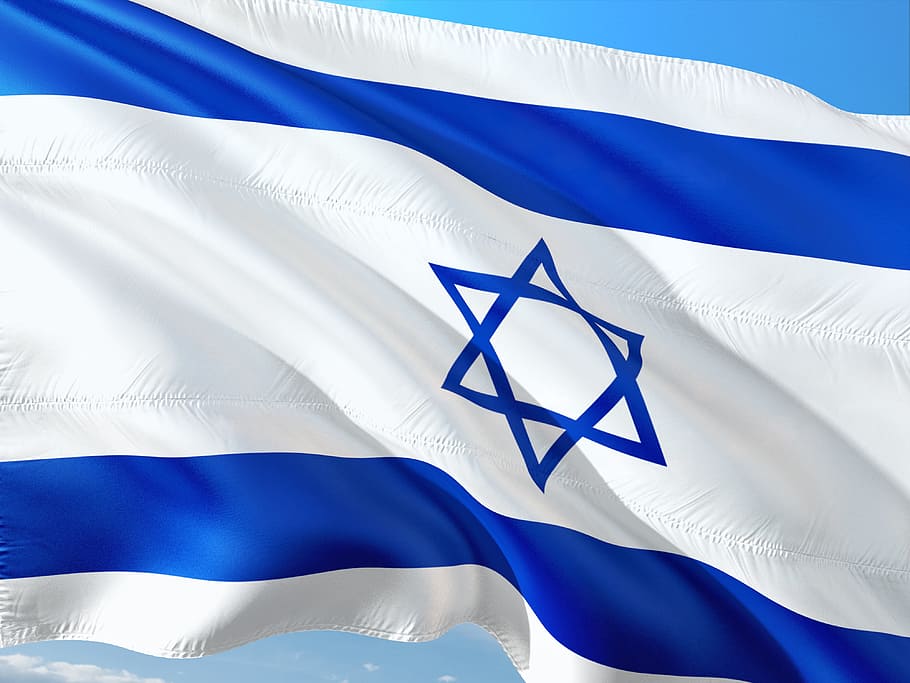 flag of israel, international, flag, israel, blue, patriotism, white color, striped, waving, environment