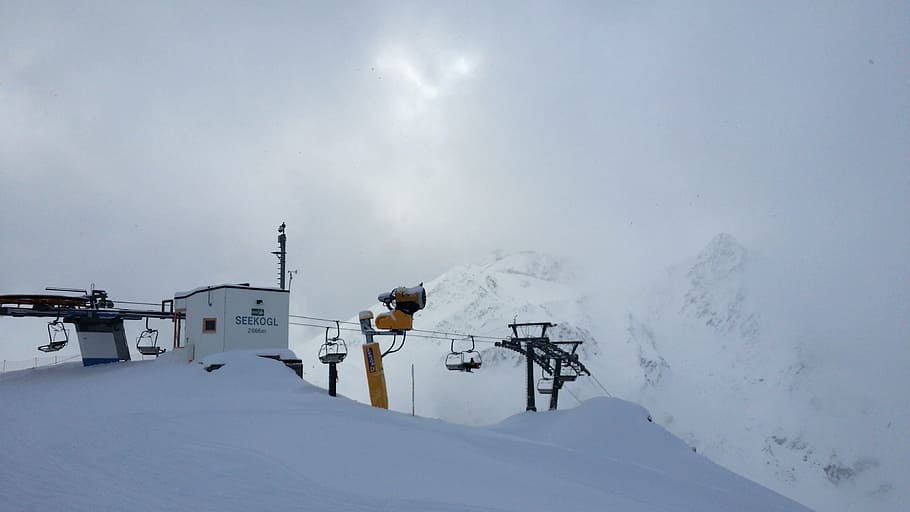 cable car, fog, ski lift, chairlift, skiing, winter sports, snow, winter, alpine, lift