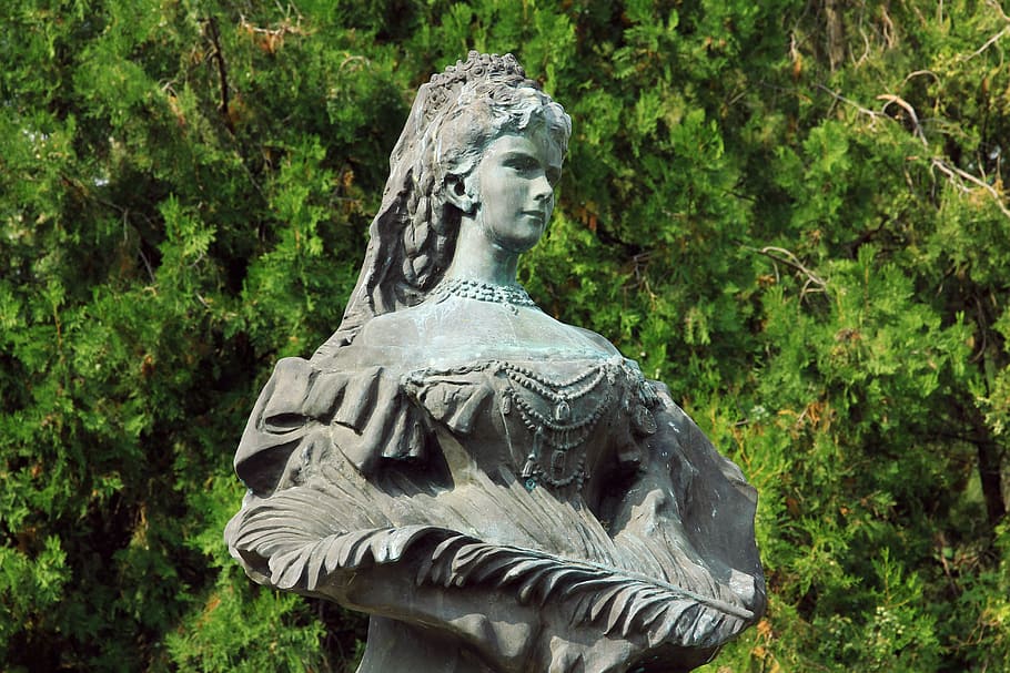 statue, woman, holding, feather, sisi, erzsebet, elizabeth, esztergom, the statue of, empress