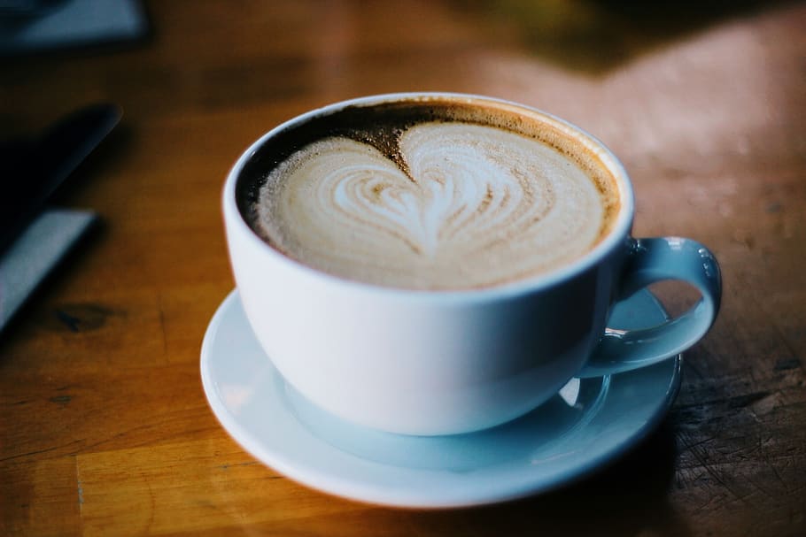 kopi, cappuccino, jantung, buih, cangkir, kopi - minum, minum, makanan dan minuman, mangkok, cangkir kopi