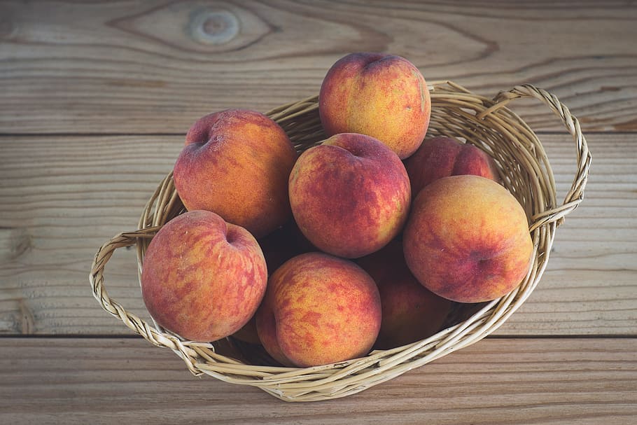 Peach, Peaches, Basket, peaches in the basket, shopping cart, fruit, mature, yellow, red, diet
