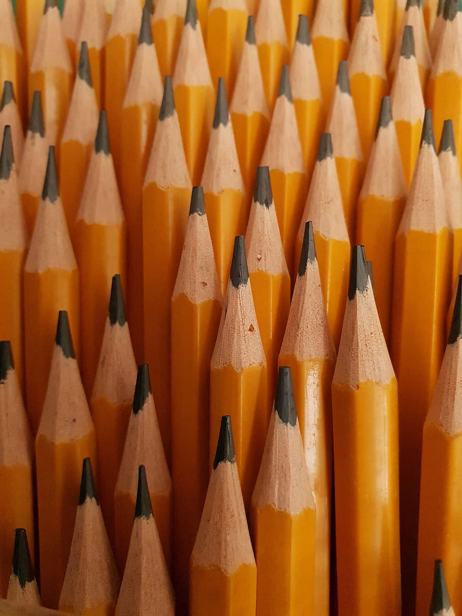 pencil, yellow, pencils, sharp, full frame, abundance, wood - material, large group of objects, backgrounds, choice