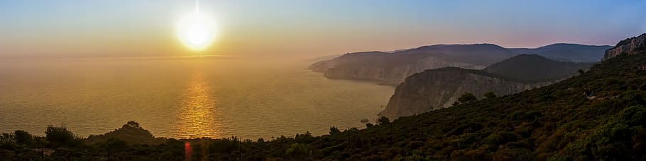 rearr view, blue, ocean, sunrise, sunset, zakynthos, greece, holiday, sea, island