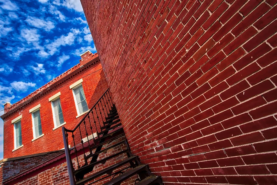 Bartlett, Grammar School, red concrete building, built structure, architecture, building exterior, low angle view, sky, brick, wall