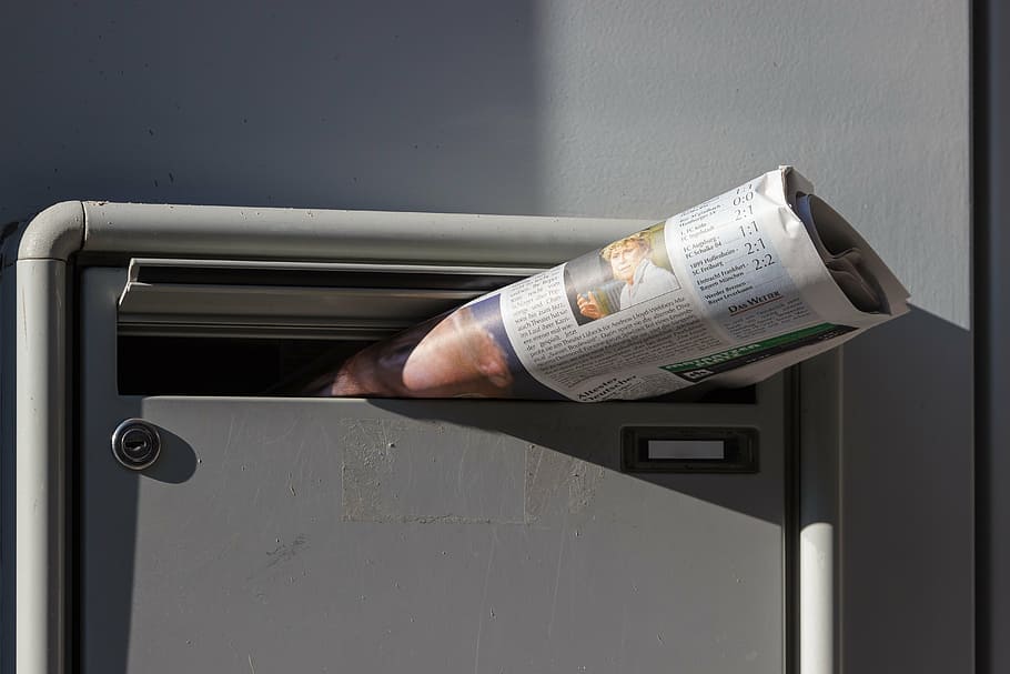 newspaper on mailbox, newspaper, newspaper delivery, mailbox, morning, news, post, inform, information, newsletter