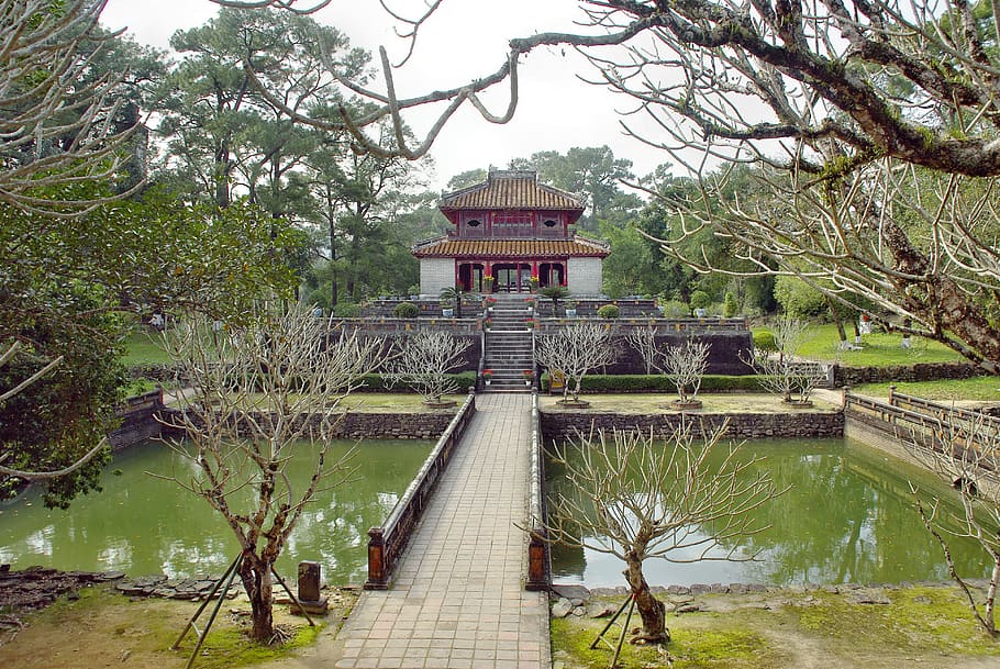 vietnã, vaiado, templo, edifício, imperial, bacia, jardim, arquitetura, história, telhado